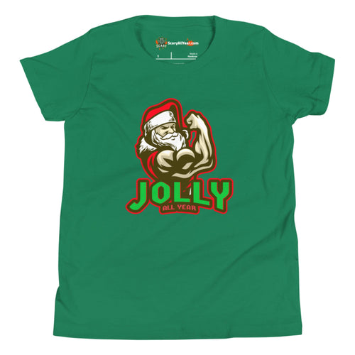 Jolly All Year, Muscular Santa Claus, Christmas Kids Unisex Kelly T-Shirt