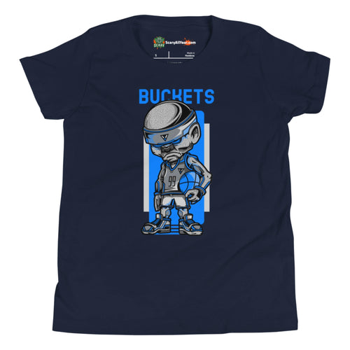 Buckets, Steet Basketball Character Kids Unisex Navy T-Shirt