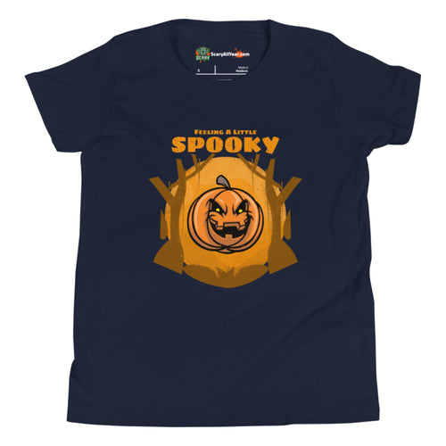 Feeling A Little Spooky, Halloween Jack-O'-Lantern Kids Unisex Navy T-Shirt