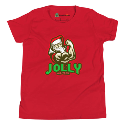 Jolly All Year, Muscular Santa Claus, Christmas Kids Unisex Red T-Shirt