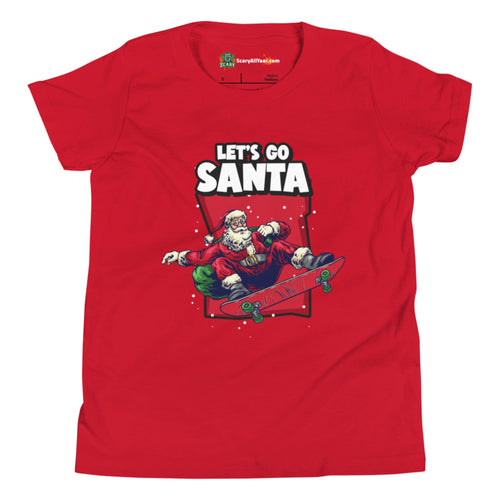 Let's Go Santa, Skateboarding Christmas Kids Unisex Red T-Shirt