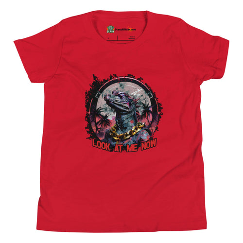 Look At Me Now, Brute Villain Lizard Character, Wolf Grey Colorway Kids Unisex Red T-Shirt