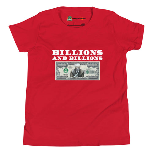 Trump Billion Dollar Bill, Red Text Kids Unisex Red T-Shirt