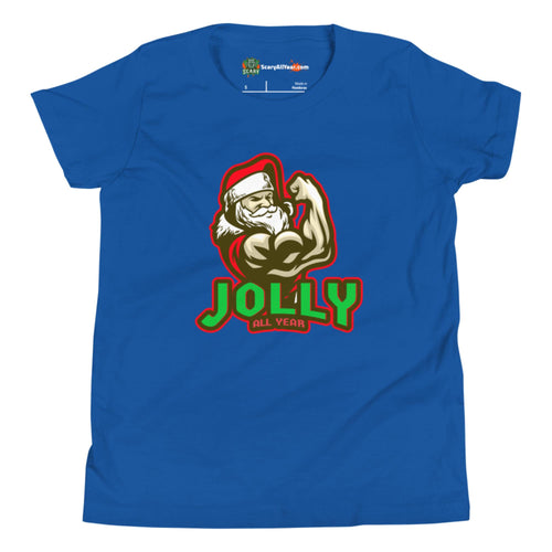 Jolly All Year, Muscular Santa Claus, Christmas Kids Unisex True Royal T-Shirt