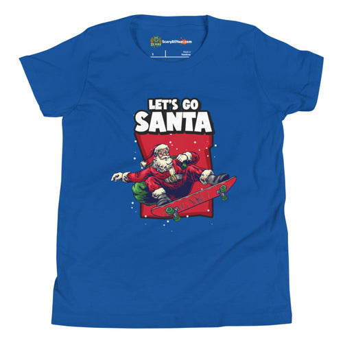 Let's Go Santa, Skateboarding Christmas Kids Unisex True Royal T-Shirt