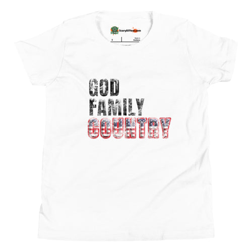 God Family Country, Religious Patriotic Kids Unisex White T-Shirt