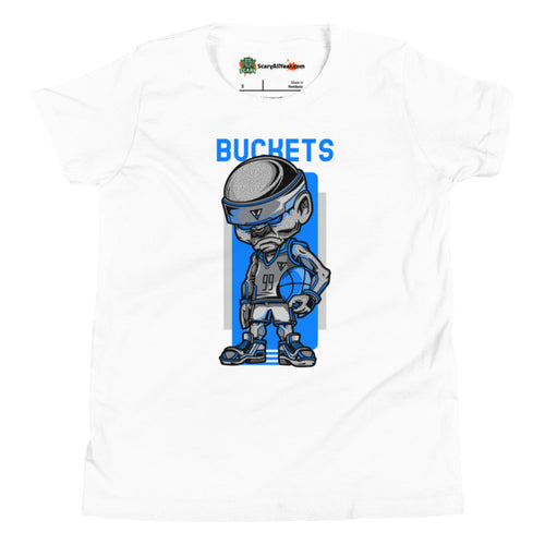 Buckets, Steet Basketball Character Kids Unisex White T-Shirt