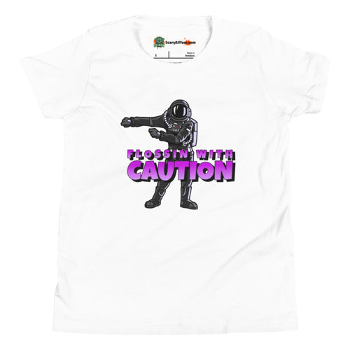 Flossin With Caution, Dancing Astronaut Character Kids Unisex White T-Shirt