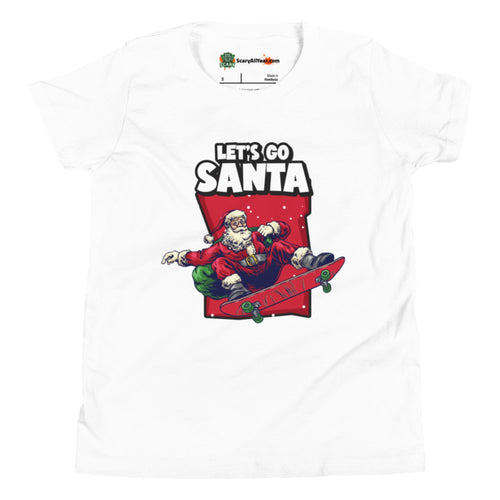 Let's Go Santa, Skateboarding Christmas Kids Unisex White T-Shirt