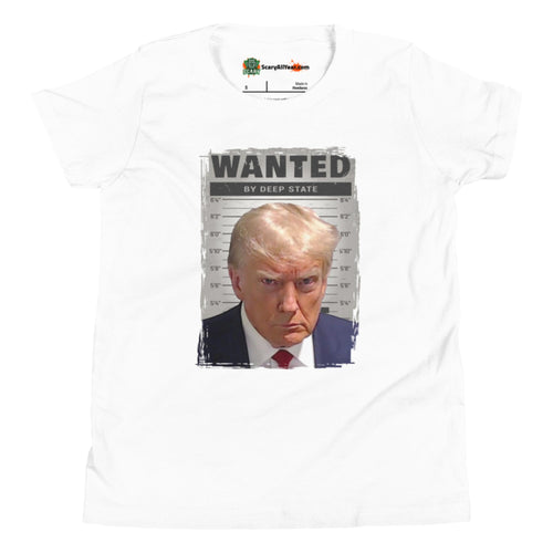 Donald Trump Mugshot Wanted By Deep State Kids Unisex White T-Shirt