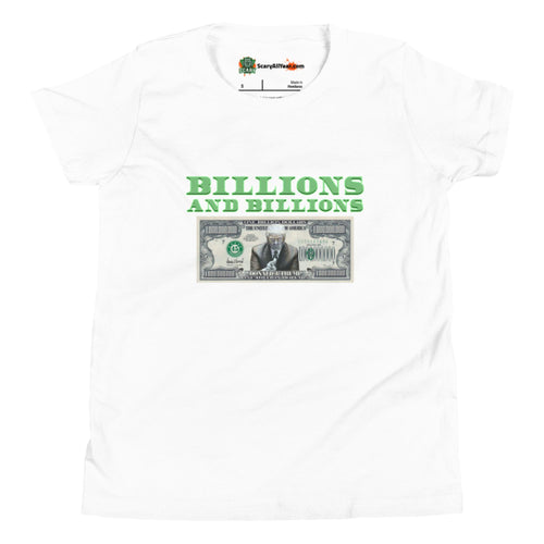 Trump Billion Dollar Bill, Green Text Kids Unisex White T-Shirt