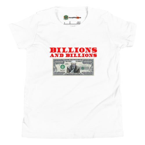 Trump Billion Dollar Bill, Red Text Kids Unisex White T-Shirt